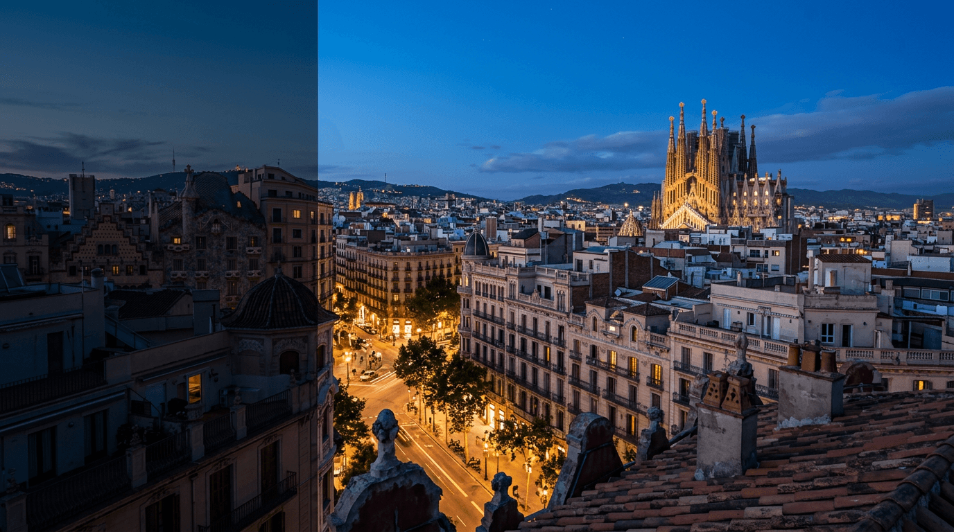 Historic European city street at golden hour